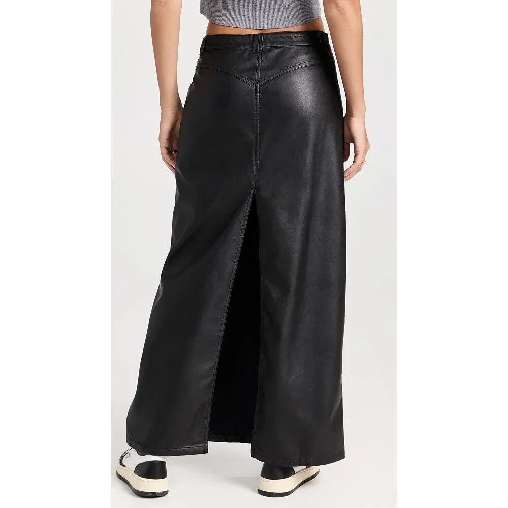 Free People City Slicker Vegan Leather Maxi Skirt Black Size 10